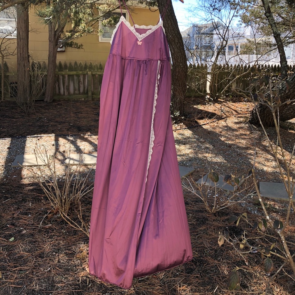 SOLD Vintage 1970s NOS Deadstock Vassarette Purple Lace Faux Wrap Nightie Dress - Picture 1 of 5